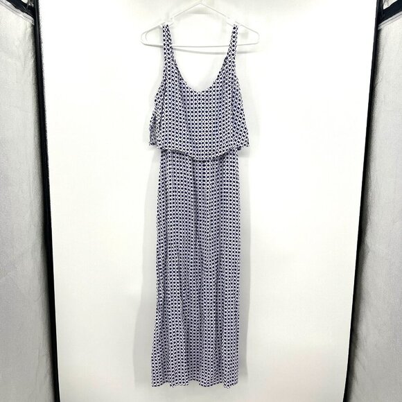Seed Heritage Blue White Geometric Print Maxi Dress Women's 8 - Picture 1 of 7